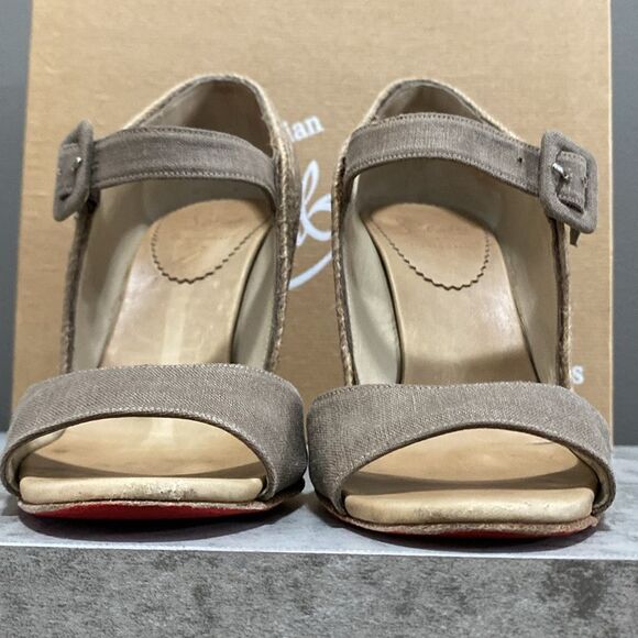 CHRISTIAN LOUBOUTIN Taupe Espadrille Wedges Size 37 US 6.5 Red Bottoms - Picture 5 of 16